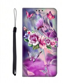 GLANDOTU 花卉印花设计PU皮革手机钱包式保护套，带卡槽和磁扣设计，适用于多种手机品牌和型号。 - 彩色 - 查看 4