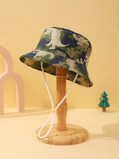 1 Pieza Sombrero De Cubo De Protección Solar Con Dibujo De Dibujos Animados De Bebé Dinosaurio Para Primavera / Verano