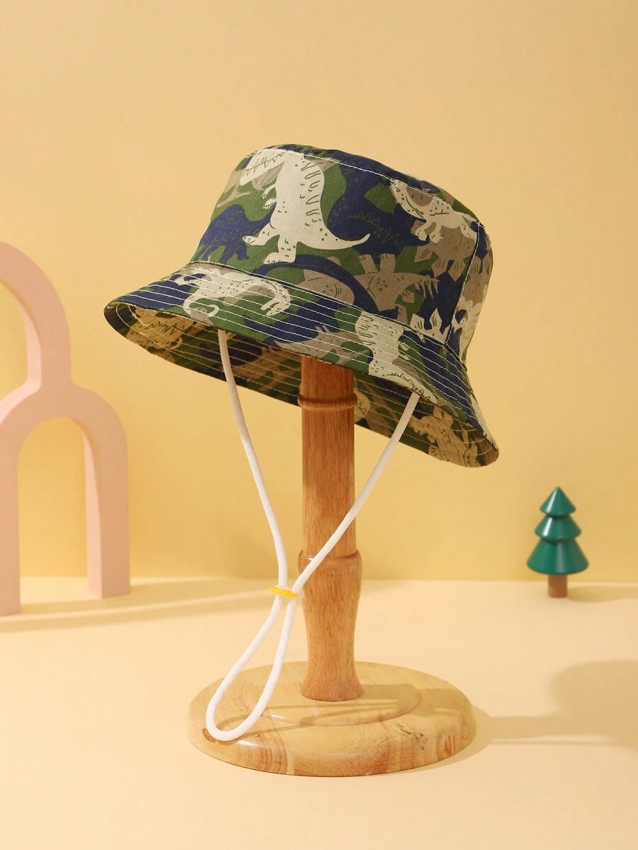 1 Pieza Sombrero De Cubo De Protección Solar Con Dibujo De Dibujos Animados De Bebé Dinosaurio Para Primavera / Verano - Multicolor - Ver 1