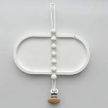 1pc Baby  Silicone Pacifier Teether Toy Clip With Wooden Clip - Round Beads Pure White Model - View 1