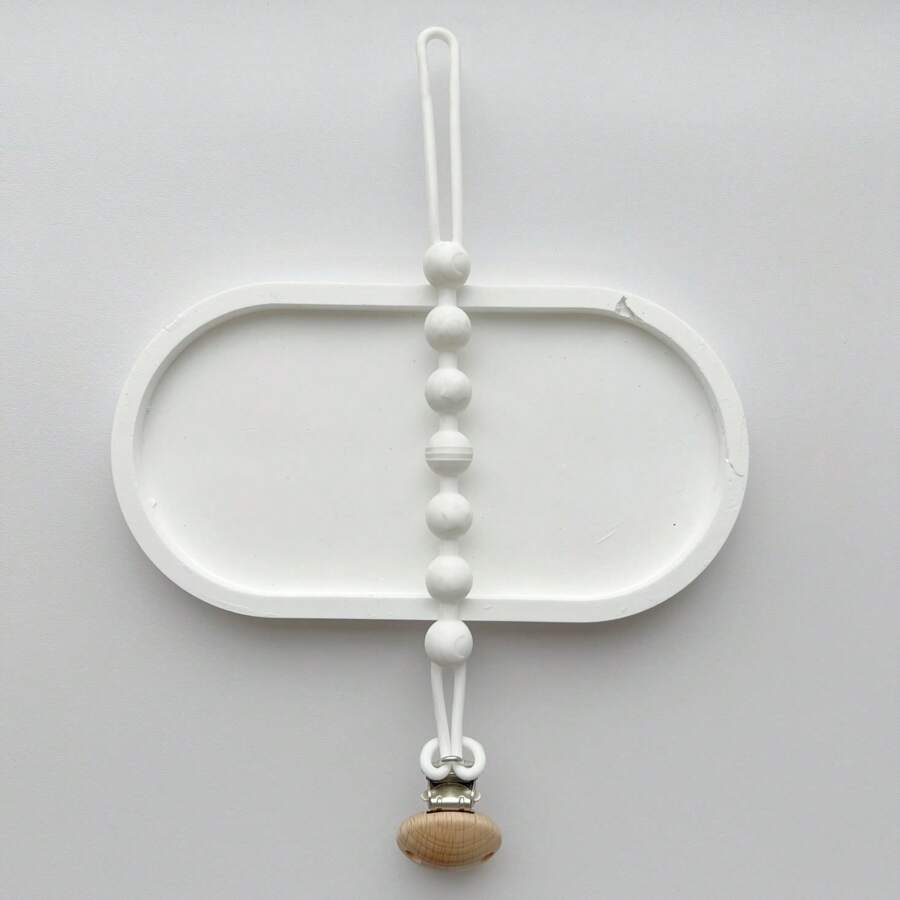 1pc Baby  Silicone Pacifier Teether Toy Clip With Wooden Clip - Round Beads Pure White Model - View 1