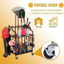 Snail Garden Tool Storage Organizer With Wheels Yard Tool Stand Holder For Garage Lawn And Outdoor, Steel Yard Tool Racks To Store Yard Long Rakes, Brooms, Mops And Buckets, Garden Tool Rolling Cart - màu đen - Xem 5