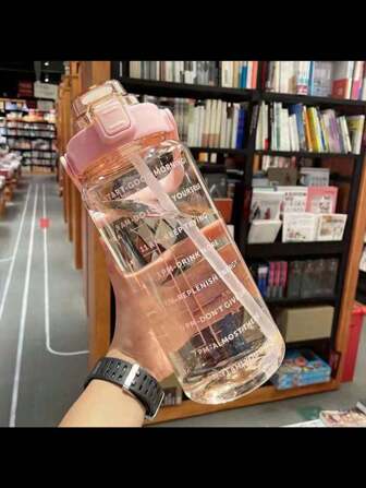 1pc 750/2000ml Capacity Straw Water Bottle With Scale, Fresh & Heat Resistant Sports Plastic Drinking Bottle, For Outdoor, Camping