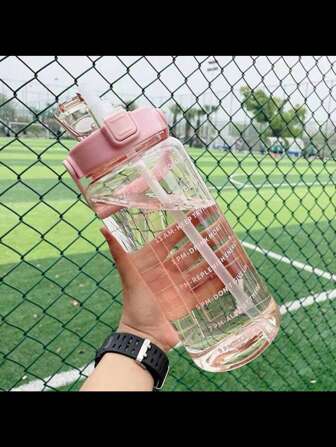 1 件 750/2000ml 容量吸管水瓶带刻度，新鲜耐热运动塑料饮水瓶，适用于户外、露营