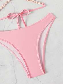 Luxury Shell Decor Lanyard, Solid Color Nylon Triangle Bikini Set - Pink - View 5