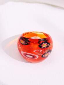 1pc Colorful Vintage Pattern Wide Glass Ring, Summer Fashion Jewelry Gift For Women On Vacation - Multicolor - View 6