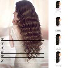 合成纖維大波浪V型髮延長補充，白人隱形延長補充，16/20/24/28英寸，4夾式髮延長，黑色和棕色均有