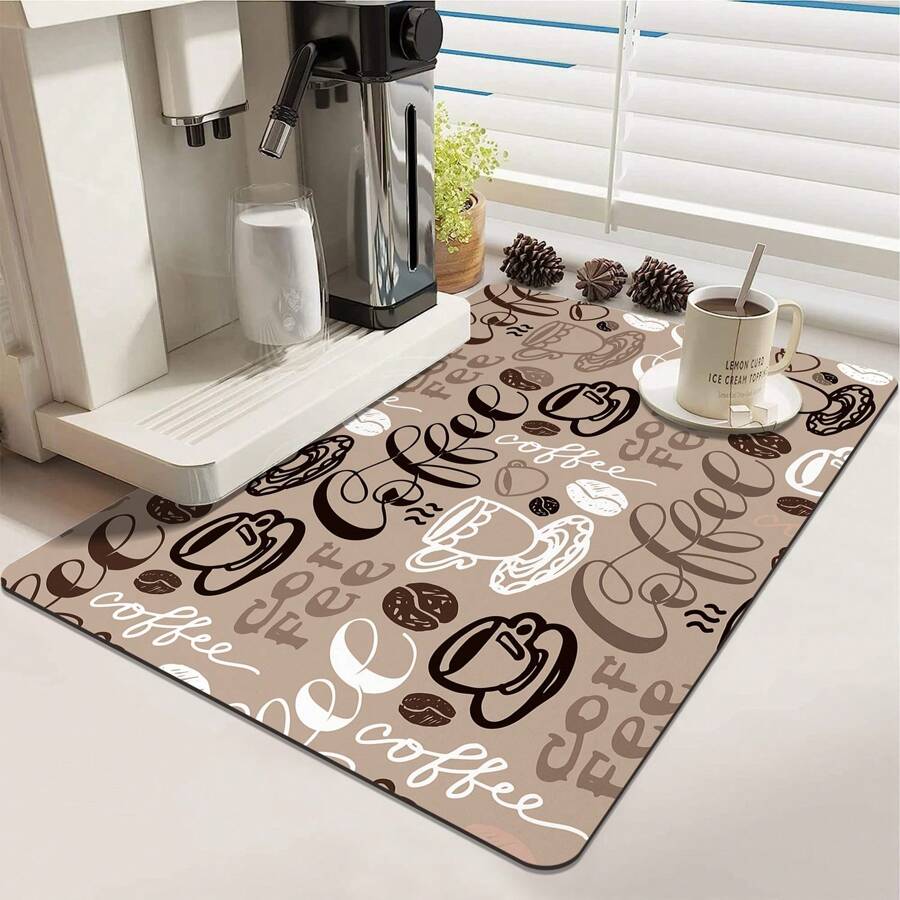 1 pieza Alfombrilla vintage suave, Alfombrilla antideslizante súper absorbente y duradera para máquina de café, alfombrilla para mascotas, alfombrilla decorativa para mesa de comedor, suministros de cocina - Multicolor - Ver 1