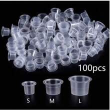 100 Pcs S/M/L Disposable Tattoo Ink Cups Plastic Pigment Transparent Containers, Tattoo Supplies