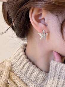 2 Pares de Pendientes con Estrella de Mar y Perla Simulada, Diseño Delicado y Único para Mujeres, Joyería Casual/de Viaje/de Playa para el Verano