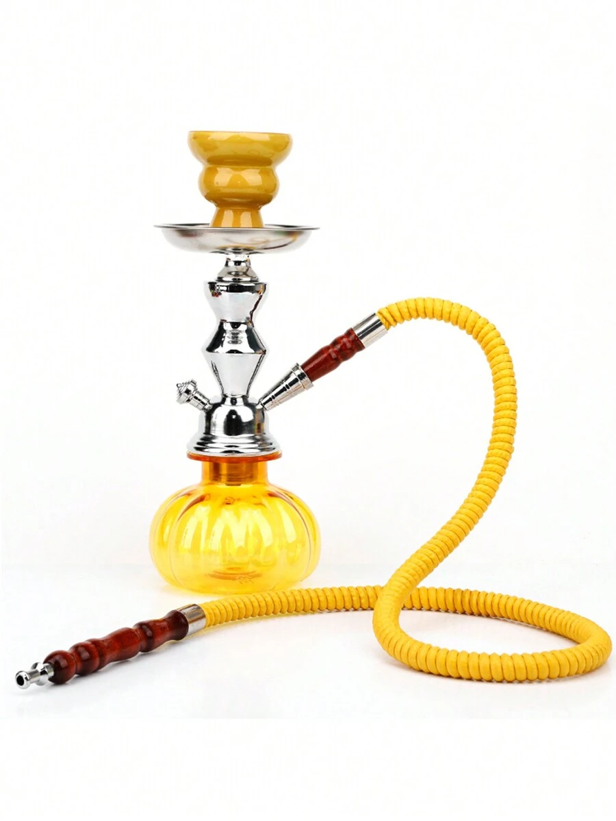 高端彩色阿拉伯水煙吸管套裝，單管可攜式塑料水煙瓶，適用於家庭使用，原裝製造商製造 - 黃色 - 查看 1