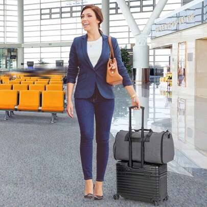 Garment Bag Carrying Case, 2-In-1 Travel Bag With Shoe Compartment, Tie Pocket, Passport Pocket And Detachable Strap, 50L Hanging Garment Bag For Travel And Business Trips