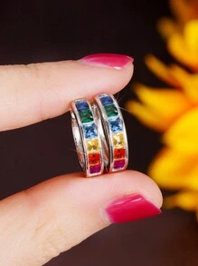 一对时尚立方氧化锆耳环，女士结婚纪念日、订婚派对、情人节礼物、送给妈妈的礼物、母亲节礼物 - 彩色的 - 查看 9