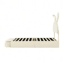Nestfair Twin Size Upholstered Platform Bed With Cartoon Ears Shaped Headboard And Light