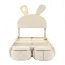 Nestfair Twin Size Upholstered Platform Bed With Cartoon Ears Shaped Headboard And Light