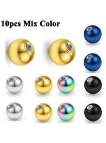 10Pcs Mix Colors Stainless Steel Replacement Balls Bead Lip Eyebrow Tongue Ear Tragus Belly Body Piercing Jewelry 14G/16G 3mm-5mm - Multicolor - View 10
