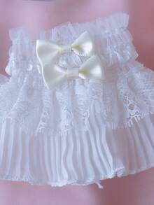 1 Pair Lace Bow Decor Solid Color Cuffs - White - View 3