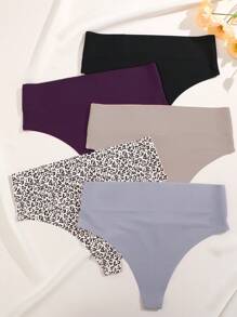 FINETOO 5pcs Women High Waisted Seamless Comfortable Sexy Thongs Panties