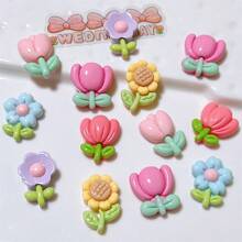 10 pièces d'accessoires décoratifs de fleurs mélangées pour l'artisanat DIY, la papeterie, les coques de téléphone, les porte-clés, les tasses, les sabots ajourés, les aimants de réfrigérateur (pas des autocollants) - Multicolore - Voir 5