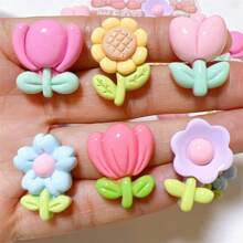 10 pièces d'accessoires décoratifs de fleurs mélangées pour l'artisanat DIY, la papeterie, les coques de téléphone, les porte-clés, les tasses, les sabots ajourés, les aimants de réfrigérateur (pas des autocollants) - Multicolore - Voir 7
