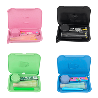 1 套粉色吸烟配件，包括 2 层粉色研磨机、粉色卷烟纸小册子、8 张粉色卷烟纸、储存管、5.8 英寸 X * 7.8 英寸双层托盘，是吸烟者的礼物。