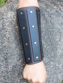 复古中世纪维京战士服装仿皮腕带 - 万圣节、角色扮演派对的完美之选 - 棕色 - 查看 4