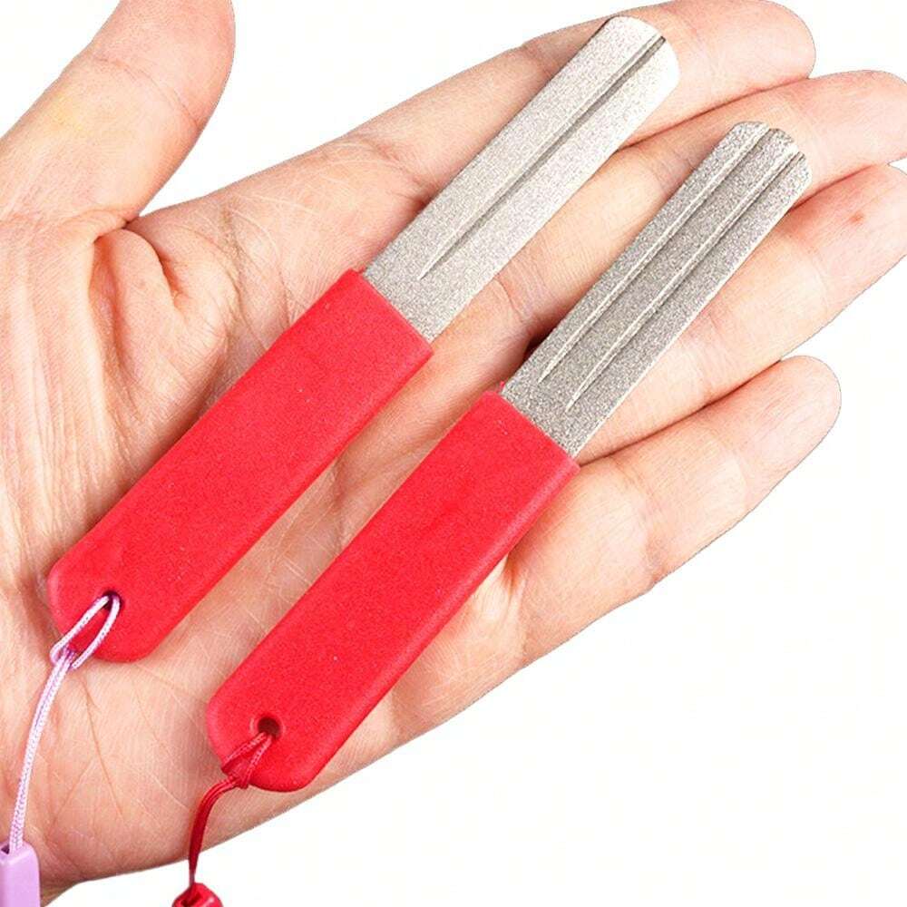 1pc Fish Hook Sharpener Diamond Knife Dual Sided With Three Grooves And