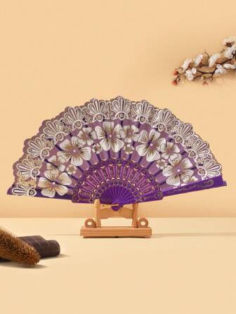 Breezier 1 件花卉中国风折扇，金箔装饰，现代设计