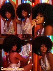 70s Afro Wig With Bangs Curly Wigs For Women Afro Kinky Curly Wig Premium Synthetic Big Afro Wig