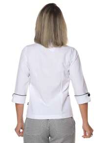 Dolmã chef de cozinha feminina manga 3/4 - Branco - Visão 3