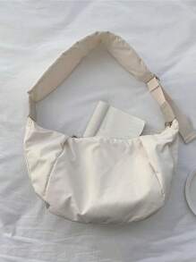Minimalistische leichte Umhängetasche, Schultertasche für die Schule - Beige - Übersicht 5