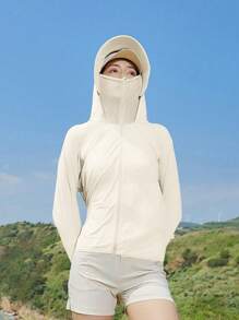 TECTOP 女款防曬連帽外套,upf 200+全拉鍊紫外線防護,適用於戶外徒步旅行的長袖衣,帶可拆卸連帽,加上拇指孔 - 白色 - 查看 9