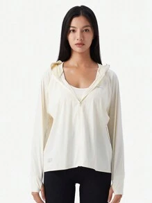 TECTOP 女款防曬連帽外套,upf 200+全拉鍊紫外線防護,適用於戶外徒步旅行的長袖衣,帶可拆卸連帽,加上拇指孔 - 白色 - 查看 3