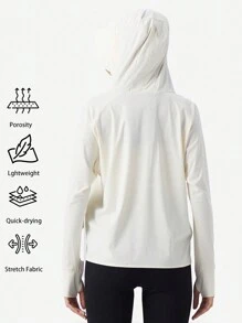 TECTOP 女款防曬連帽外套,upf 200+全拉鍊紫外線防護,適用於戶外徒步旅行的長袖衣,帶可拆卸連帽,加上拇指孔 - 白色 - 查看 2