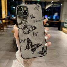 Vintage Butterfly Faux Leather Phone Case,International Version, Not The Domestic Version - Grey - View 2