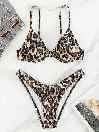 Women's Leopard Print Halter Sexy Bikini Sets For Summer Beach