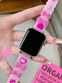 Dây đeo đồng hồ 1 chiếc mùa hè 2025 mới thể thao ngoài trời yoga thể dục thời trang dễ thương hình trái tim hoạt hình 3D dây đeo silicon mềm cho Ultra2 1 Series SE 9/8/7/6/5/4/3/2/1 38/40/41/42/44/45/49mm Đồng hồ thông minh - hồng - Xem 5