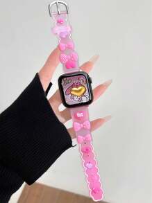 Dây đeo đồng hồ 1 chiếc mùa hè 2025 mới thể thao ngoài trời yoga thể dục thời trang dễ thương hình trái tim hoạt hình 3D dây đeo silicon mềm cho Ultra2 1 Series SE 9/8/7/6/5/4/3/2/1 38/40/41/42/44/45/49mm Đồng hồ thông minh - hồng - Xem 3