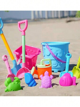 1set Children's Beach Toy Set Baby Playing In Water And Sand Large Sand Shovel Beach Bucket Sand Digging Tool Accessories Color Random