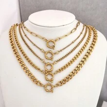 1 Stück Halskette aus Edelstahl mit Seemannsverschluss, DIY Zubehör für Männer und Frauen, geometrischer Stil, wasserdicht und nicht verblassend, Hip-Hop Punk minimalistischer Stil, Vakuumplattierung, Länge: 45cm