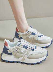 新款韩版女式厚底休闲运动鞋，适合日常步行和通勤 - 米藍 - 查看 7