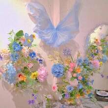 1 pieza de mariposa artificial gigante de gasa degradada de 50cm con hilo de seda, ideal para decoración de bodas, celebraciones al aire libre, fiestas temáticas y exhibiciones - Multicolor - Ver 3