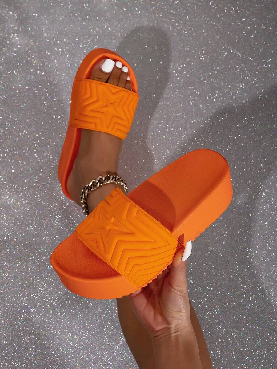 Women's Fashionable Thick-Soled Open Toe Slippers With Star Design For Casual And Comfortable Summer Outdoor Beach Shoes - Orange - View 1