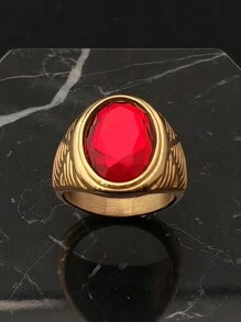Vogue Design Handmade Men Jewellery Single Artificial Red Stone Stainless Steel Rings - Ring - View 6