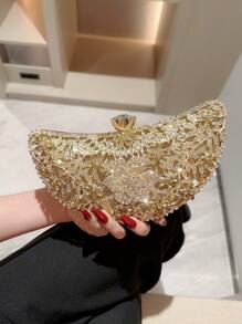 Moonlit EveBag Luxurious Rhinestone Evening Clutch Bag For Women, Shiny Box-Shaped Party Prom Handbag For Formal Events
