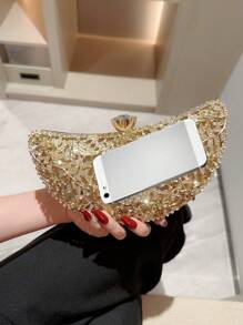 Moonlit EveBag Luxurious Rhinestone Evening Clutch Bag For Women, Shiny Box-Shaped Party Prom Handbag For Formal Events