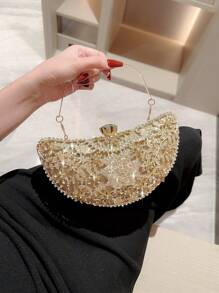 Moonlit EveBag Luxurious Rhinestone Evening Clutch Bag For Women, Shiny Box-Shaped Party Prom Handbag For Formal Events