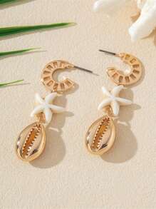 1 para letnich kolczyków w stylu muszli i rozgwiazdy w stylu oceanu plażowego, kolczyki z motywem życia morskiego dla kobiet, idealne na plażowe wakacje dla kobiet, idealny prezent dla niej na święta