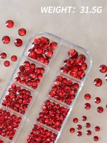 12-Grid/Box Nail Rhinestones Red Nail Gems Rhinestones 2/3/4/5Mm For Flat-Back Rhinestones Crystal Gems With Free-1Pc Rhinestones Picker Wax Pen Diy Nail Charms Nail Supplies Nails - Red - View 7