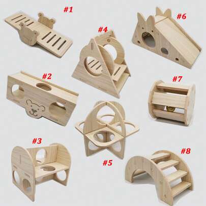 1pc Wooden House Toy For Hamsters And Gerbils, Climbing Playground With Slide, Seesaw, Stairs, Swing, Wheel For Small Animals